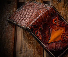 Handmade Leather Eagle Tooled Mens billfold Wallet Cool Leather Wallet Slim Wallet for Men