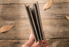 Gray Cool Leather Mens Small Wallet Bifold Vintage Slim billfold Wallet for Men - iwalletsmen