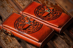 Handmade Leather Mens Tibetan Chain Biker Wallet Cool Leather Wallet Long Clutch Wallets for Men