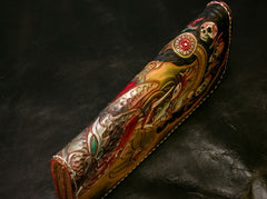 Handmade Leather Tooled Mahākāla Mens Chain Biker Wallet Cool Leather Wallet Long Clutch Wallets for Men