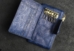 Handmade Leather Floral Mens Cool Key Wallet Wallet Card Holder Small Card Keychain Wallets for Men