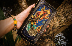 Handmade Leather Carp Mens Chain Biker Wallet Cool Leather Wallet Long Phone Wallets for Men