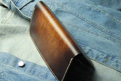 Coffee Vintage Leather Bifold Mens Large Long Wallet Leather Long Wallets for Men - iwalletsmen