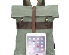 Cool Waxed Canvas Gray Leather Mens Backpack Canvas Travel Backpack Canvas School Backpack for Men - iwalletsmen