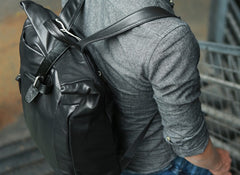 Black Leather Mens Backpacks Travel Backpacks Laptop Backpack for men - iwalletsmen