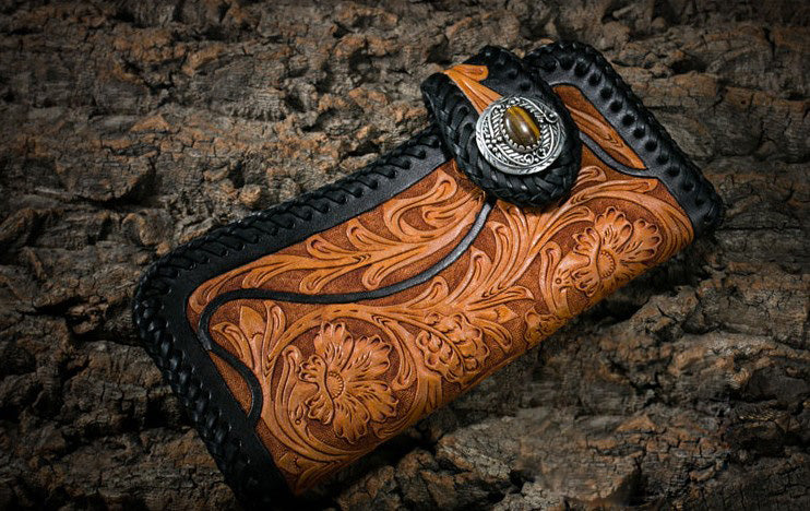 Badass Black Leather Men's Long Biker Handmade Wallet Beast Totem Tool –  iChainWallets