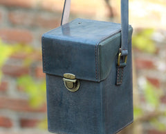 Handmade Gray Leather Mens Small Box Bag Shoulder Bag Messenger Bag for Men - iwalletsmen