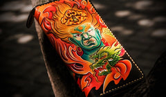 Handmade Leather Men Tooled Acalanatha Cool Leather Wallet Long Phone Clutch Wallets for Men