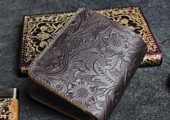 Handmade Leather Floral Mens Cool Slim Leather Wallet Men billfold Wallets Bifold for Men