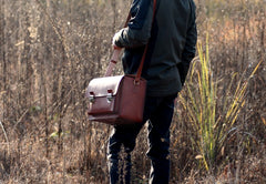 Handmade Vintage Coffee Leather Mens Camera Shoulder Bags Camera Messenger Bag for Men - iwalletsmen