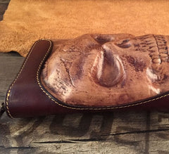 [On Sale]Handmade Genuine Leather Mens Clutch Cool Long Wallet Skull Zipper Clutch Wristlet Wallet for Men