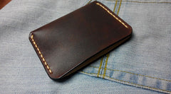 Dark Brown Leather Mens Slim Front Pocket Wallets Leather Cards Wallet for Men - iwalletsmen