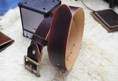 Cool Handmade Red Brown Leather Mens Belt Leather Belt for Men - iwalletsmen