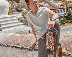 Folk Canvas Leather Mens Sling Bag Chest Bag One Shoulder Pack for men - iwalletsmen