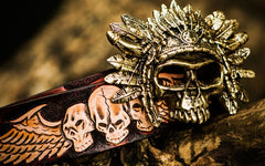 Handmade Genuine Leather Tooled Skull Mens Belt Custom Cool Leather Men Belt for Men