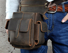 Biker Mens Leather Drop Leg Bag Waist Bag Side Bag Belt Pouch Pack for Men - iwalletsmen