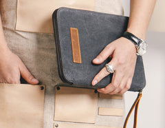 Gray Canvas Leather Mens Large Clutch Wallet Zipper Wristlet Bag Purse for Men - iwalletsmen