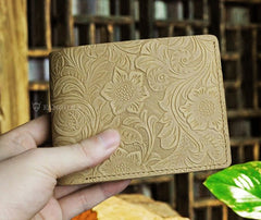 Handmade Leather Floral Mens Cool Slim Leather Wallet Men billfold Wallets Bifold for Men