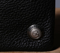 Genuine Leather Mens Cool Biker Chain Wallet Long Leather Wallet Clutch Wristlet Wallet for Men