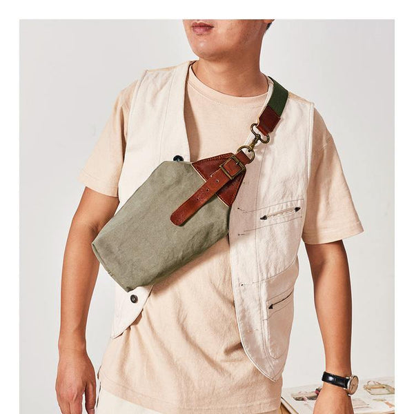 Cool Canvas Leather Mens Sling Pack Chest Bag Canvas Sling Backpack Sling Bag For Men - iwalletsmen