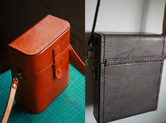 Handmade Brown Leather Mens Small Box Bag Shoulder Bag Messenger Bags for Men - iwalletsmen