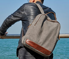 Cool Canvas Leather Mens Backpack Canvas Travel Bag Canvas School Bag for Men - iwalletsmen