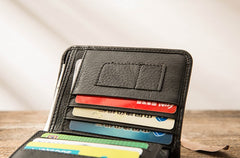 Black Cool Leather Mens Small Wallet Trifold Vintage billfold Wallet for Men - iwalletsmen