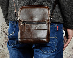 Cool Small Coffee Leather Mens Side Bag Messenger Bag Shoulder Bag for Men - iwalletsmen