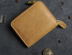 Handmade Leather Mens Cool Slim Leather Wallet Men Zipper billfold Wallets Bifold for Men
