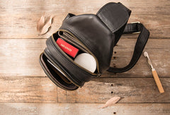 Leather Mens Black Sling Bag Sling Shoulder Bag Sling Backpack for men - iwalletsmen
