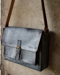 Handmade Vintage Leather Mens Cool Messenger Bags Gray Shoulder Bag for Men - iwalletsmen