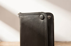 Cool Black Wristlet Wallet Leather Mens Long Wallet Long Wallet for Men - iwalletsmen