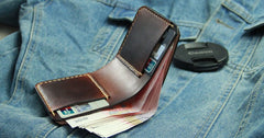 Vintage Coffee Leather Mens Slim Small Wallet Leather Bifold Wallets for Men - iwalletsmen