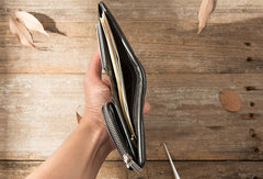 Black Leather Mens Small Wallets Trifold Vintage billfold Wallet for Men - iwalletsmen