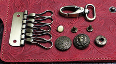 Handmade Leather Floral Mens Cool Key Wallet Wallet Card Holder Small Card Keychain Wallets for Men