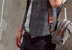 Cool Gray Canvas Mens Sling Bag Chest Bag One Shoulder Packs for men - iwalletsmen