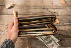 Cool Leather Mens Braided Long Zipper Clutch Wallet Long Wallet for Men - iwalletsmen