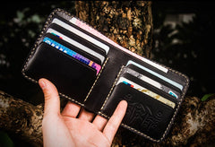 Handmade Leather Chinese Lion Tooled Mens billfold Wallet Cool Leather Wallet Slim Wallet for Men