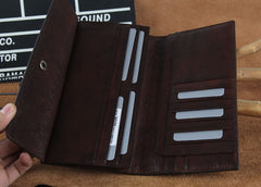Genuine Leather Mens Cool Long Leather Wallet Zipper Clutch Wristlet Wallet for Men