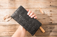 Cool Black Skull Leather Mens Long Wallet Long Wallet for Men - iwalletsmen