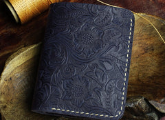 Handmade Leather Floral Mens Cool Slim Leather Wallet Men billfold Wallets Bifold for Men