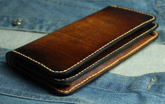Coffee Vintage Leather Bifold Mens Large Long Wallet Leather Long Wallets for Men - iwalletsmen
