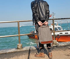 Cool Canvas Leather Mens Backpack Canvas Travel Bag Canvas School Bag for Men - iwalletsmen