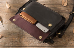 Cool Leather Black Mens Messenger Bag Vintage Shoulder Bag  for Men - iwalletsmen