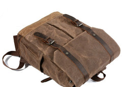 Waxed Canvas Leather Mens Backpacks Canvas Travel Backpack Canvas School Backpack for Men - iwalletsmen