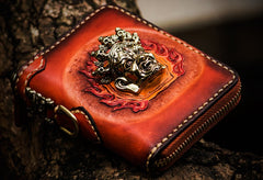 Handmade Leather Tibetan Mens billfold Wallet Cool Chain Wallet Biker Wallet for Men