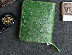 Handmade Leather Floral Mens Zipper Cool billfold Wallet Card Holder Small Card Slim Wallets for Men