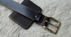 Handmade Vintage Red Brown Leather Mens Belt Leather Belt for Men - iwalletsmen