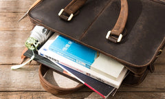 Coffee Leather Mens Briefcase Work Bag Laptop Bag Business Bag for Men - iwalletsmen