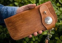 Handmade Leather Mens Cool Brown Chain Wallet Biker Trucker Wallet with Chain